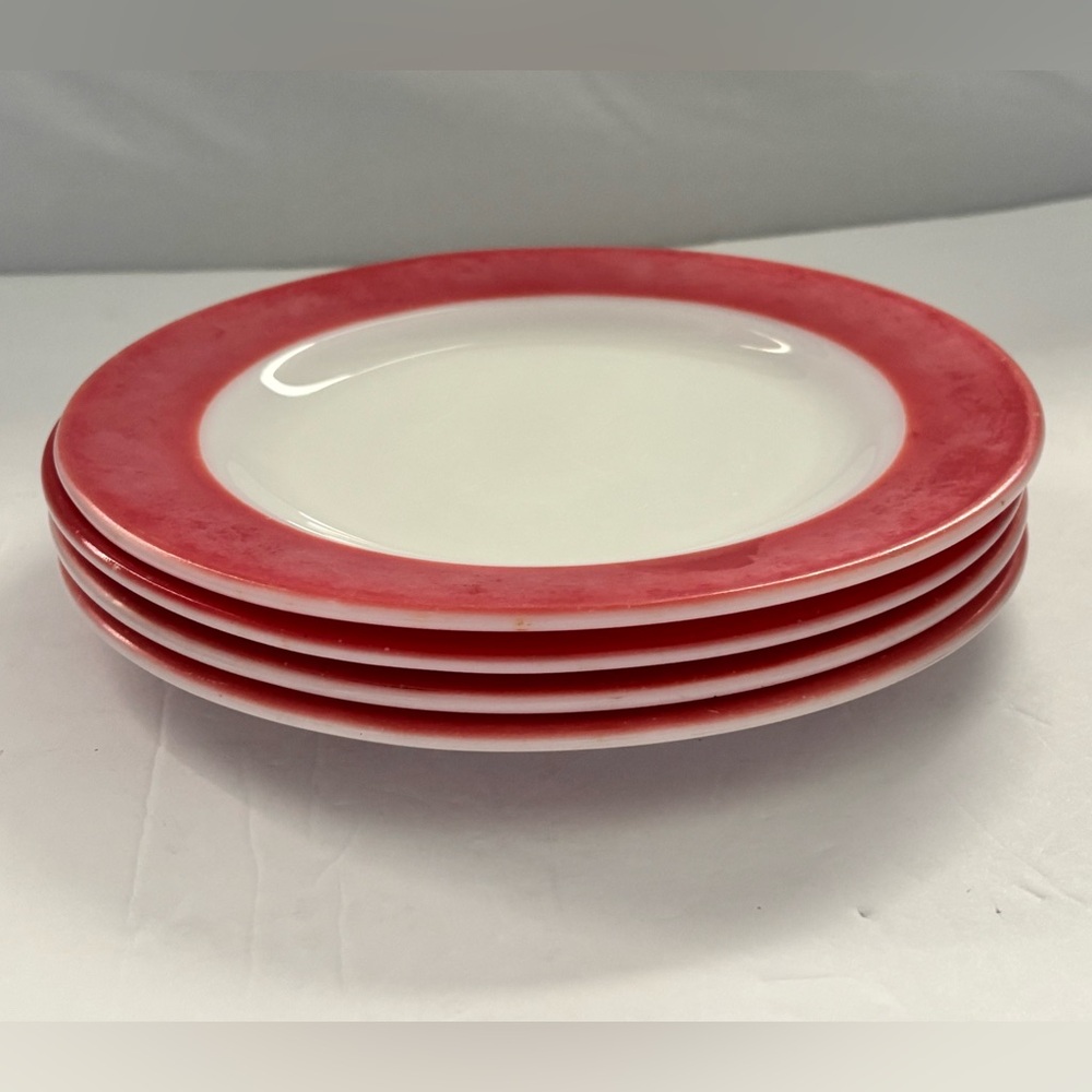 Vintage Pyrex Red Rim Plates 8 in Desert plates | Set of 4 | Classic Restaurant